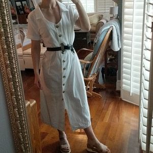 Linen Maxi Dress with Tortoise Buttons